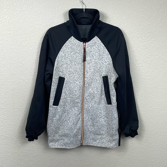 Lululemon Both Ways Bomber Jacket Heathered White Black Atomic Flower Reversible - Picture 3 of 13